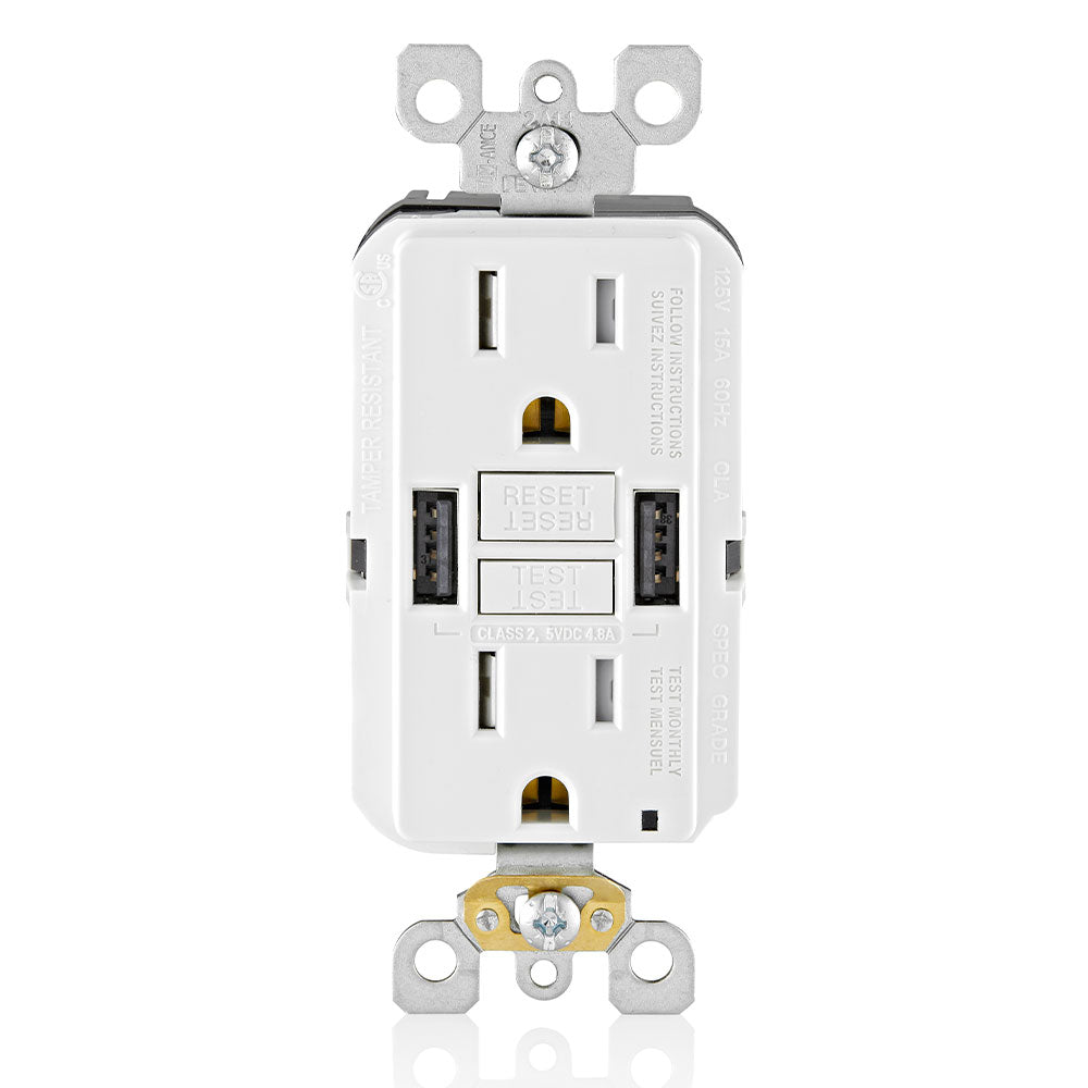 GUSB1-W 2X Outlet Usb A 125V 15A White