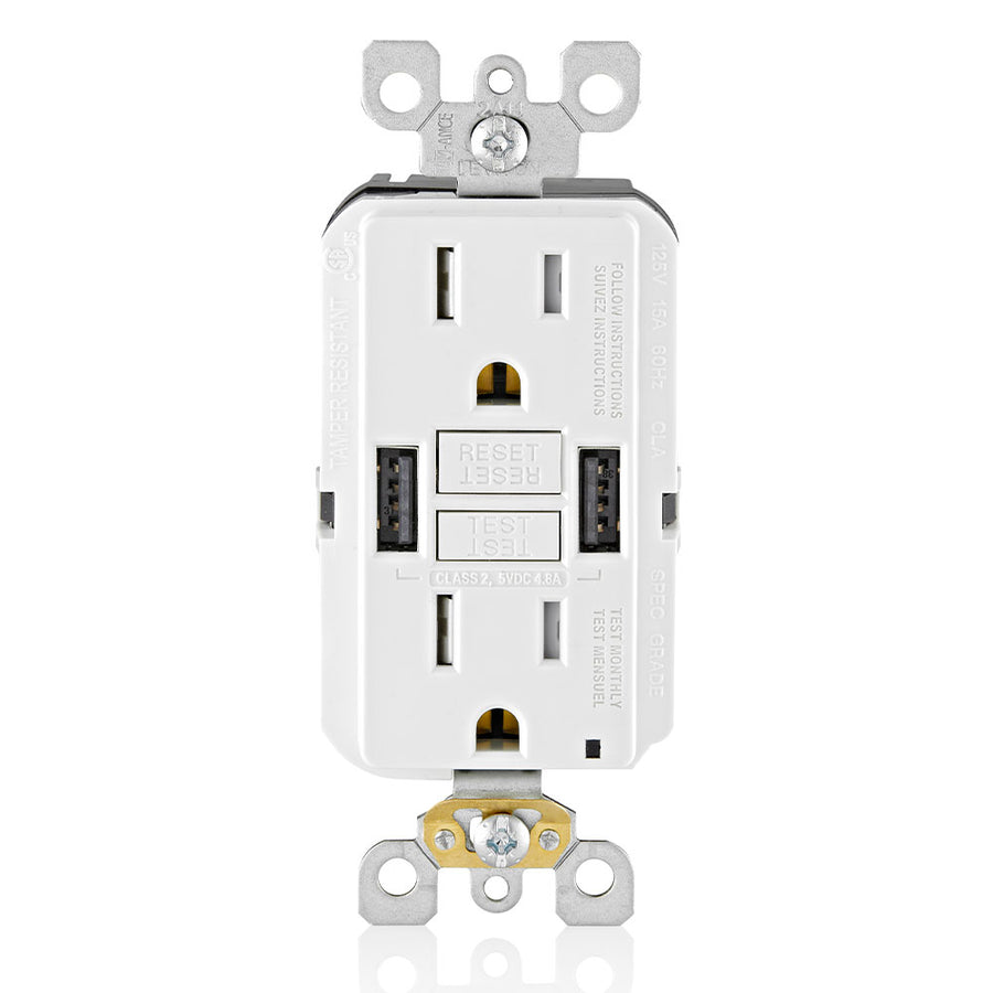 GUSB1-W 2X Outlet Usb A 125V 15A White